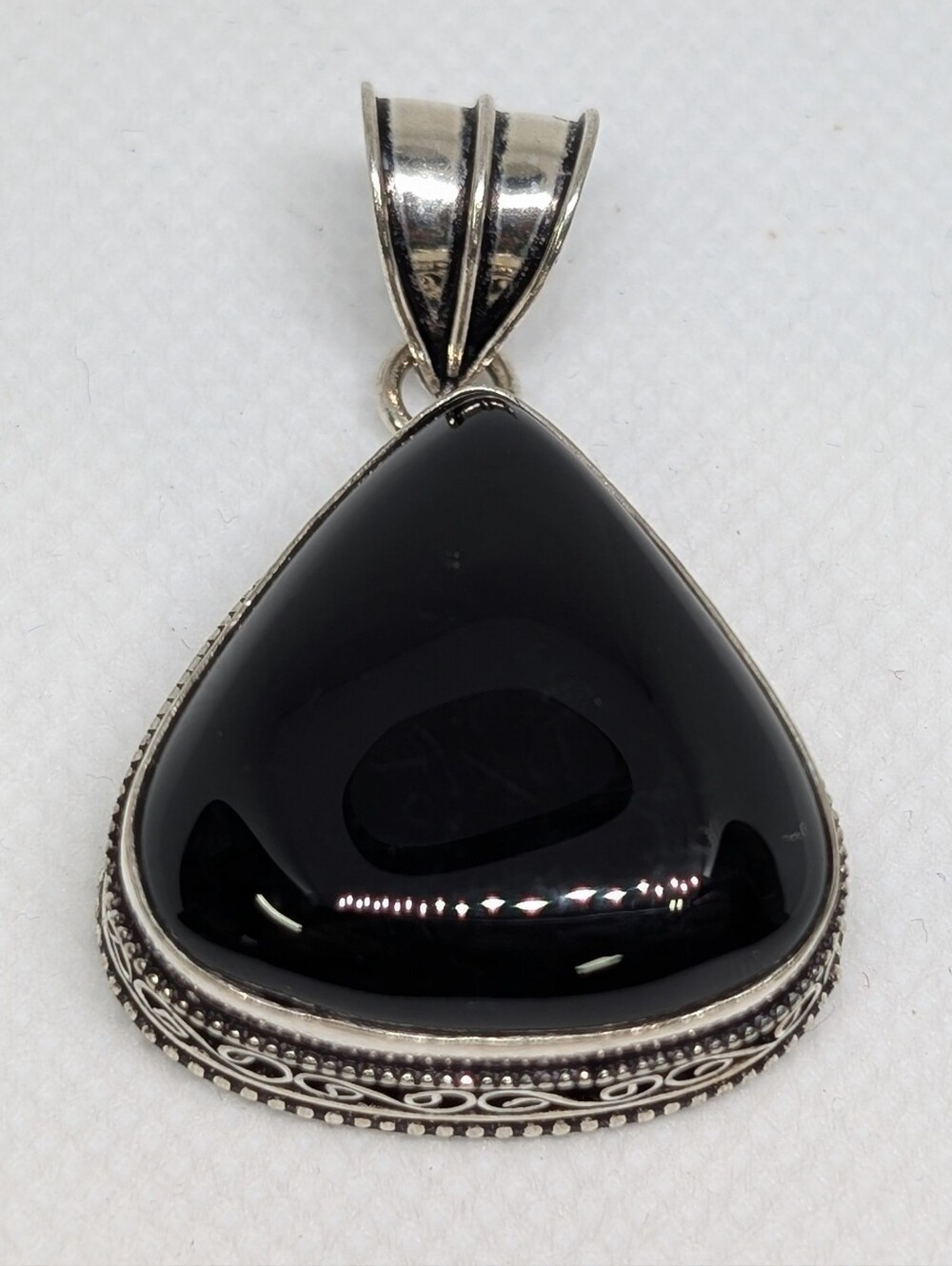 Artisan Handcrafted Sterling Silver Black Onyx Teardrop Pendant